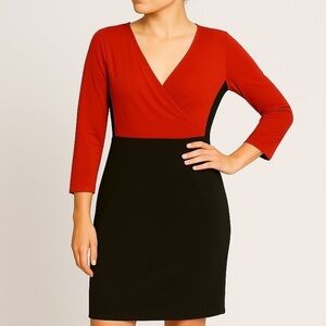 RALPH LAUREN Holiday Dress Wrap Style Ruching Long Sleeves Red Black Event 14